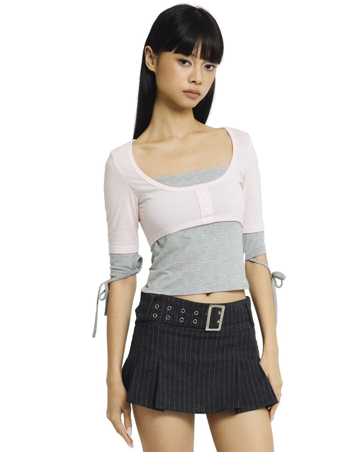포어링(FORUSRING) Layered cake tee (pink-grey)