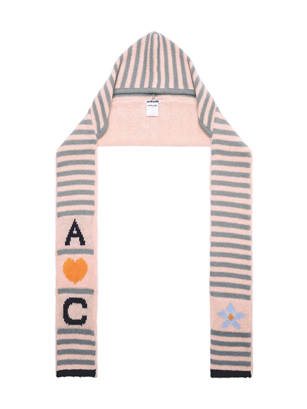 에즈이프 캘리(ASIF CALIE) CALIE HOODED LOGO STRIPE KNIT MUFFLER LIGHT GRAY