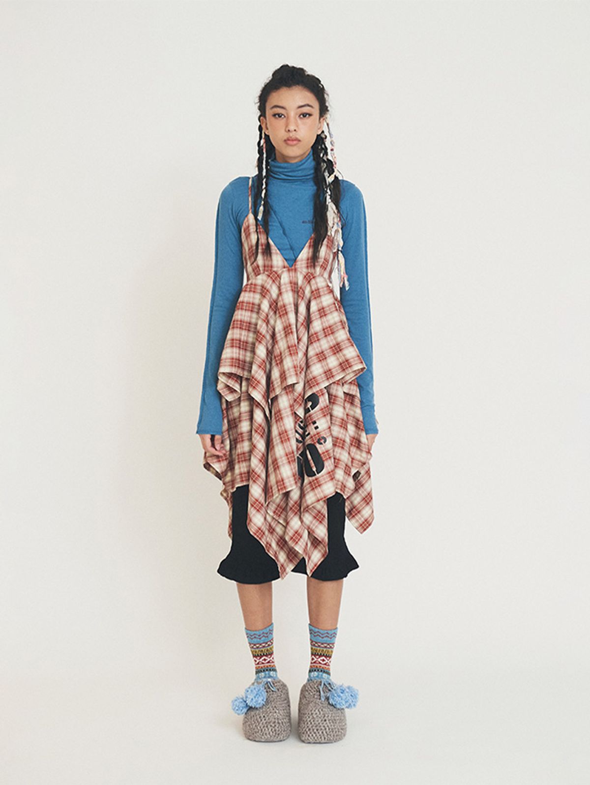 에즈이프 캘리(ASIF CALIE) GYPSY CHECK UNBALANCE DRESS RED