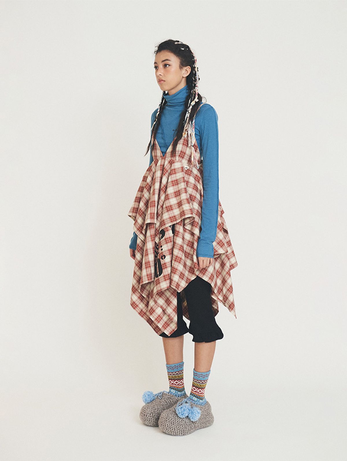 에즈이프 캘리(ASIF CALIE) GYPSY CHECK UNBALANCE DRESS RED