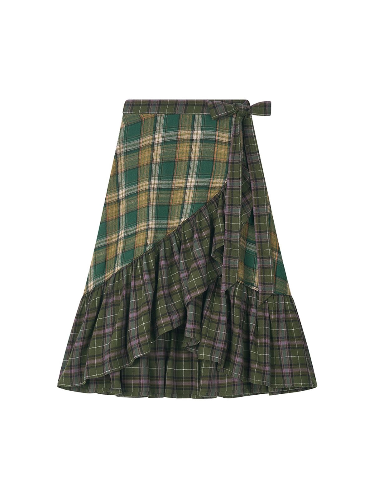 에즈이프 캘리(ASIF CALIE) MIX CHECK WRAP SKIRT KHAKI
