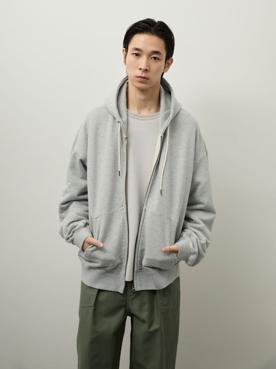 MUSINSA公式 | ROUGH SIDE Oversized Zip Up Hoodie M.Grey