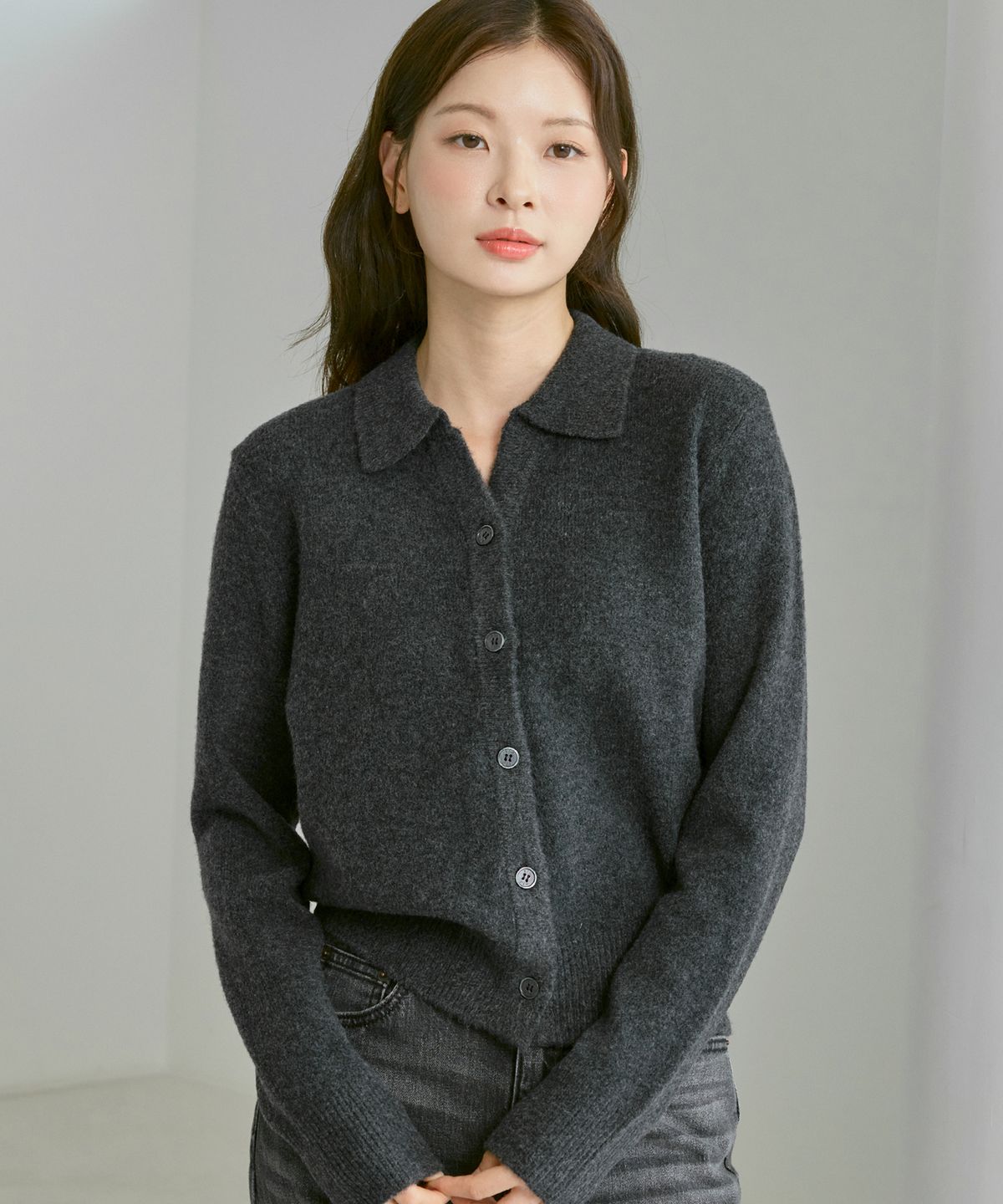 210에디트(210EDIT) 남녀공용 포실니트 카라가디건 [차콜]_ZF4SW093