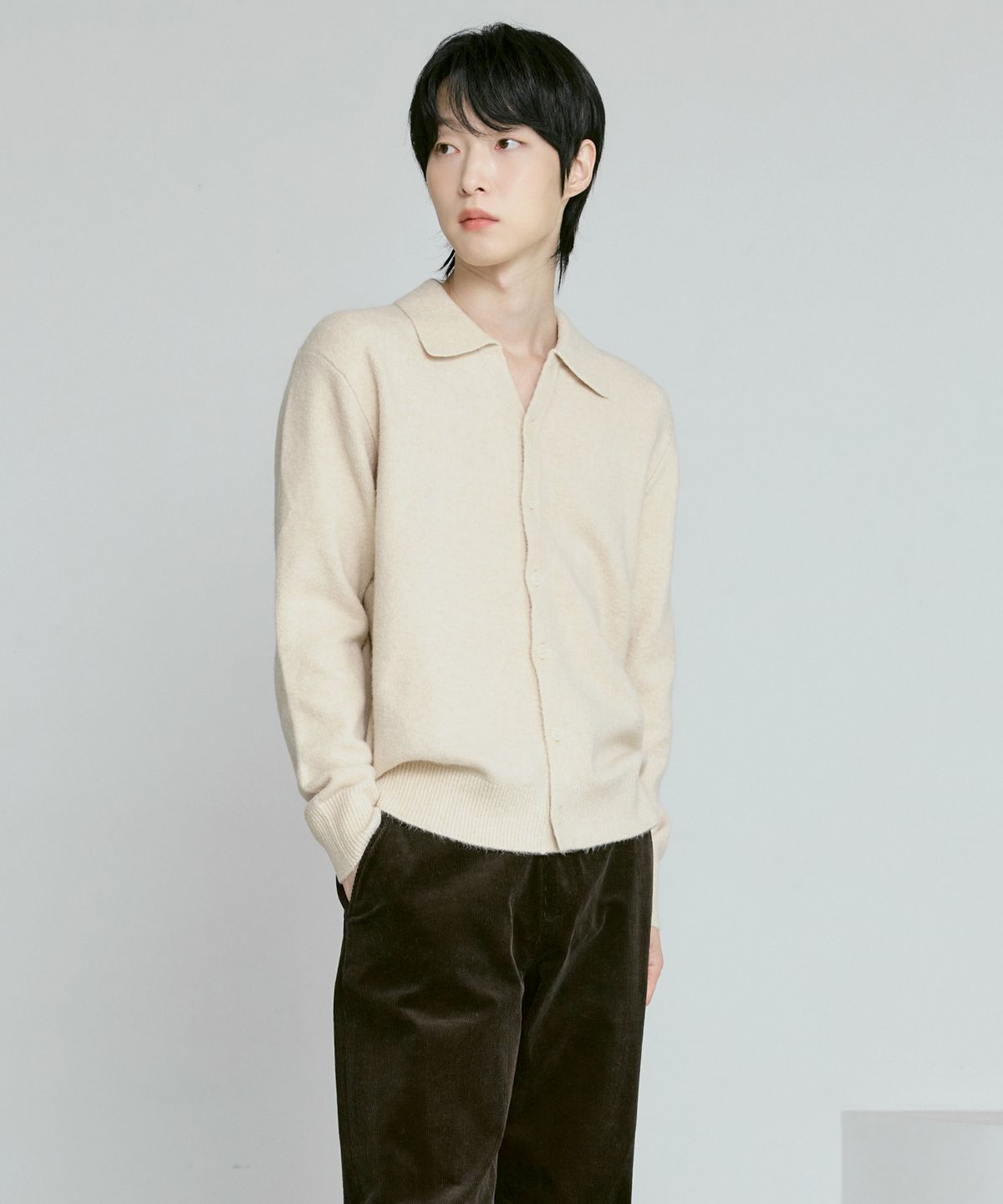 210에디트(210EDIT) 남녀공용 포실니트 카라가디건 [버터]_ZF4SW093