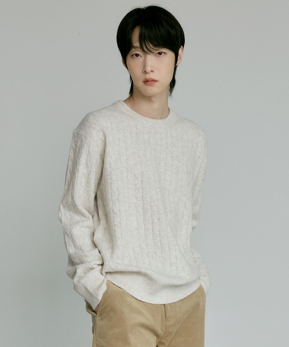 210에디트(210EDIT) 포실니트 케이블 라운드 니트 [오트밀]_ZF4SW094