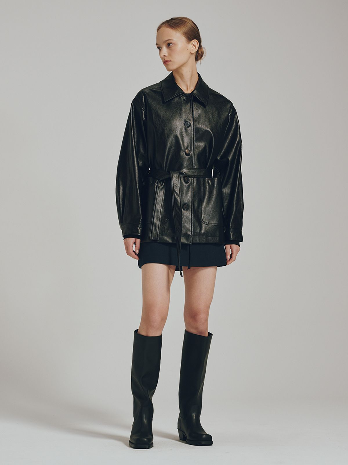 누브(NOUVE) 벨티드 레더 자켓 - 블랙 / Belted Leather Jacket - Black