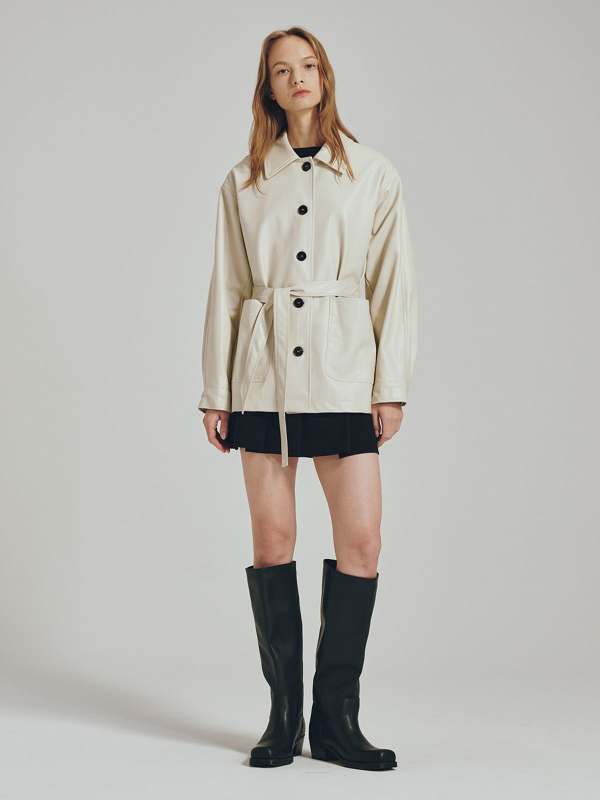 누브(NOUVE) 벨티드 레더 자켓 - 크림 / Belted Leather Jacket - Cream