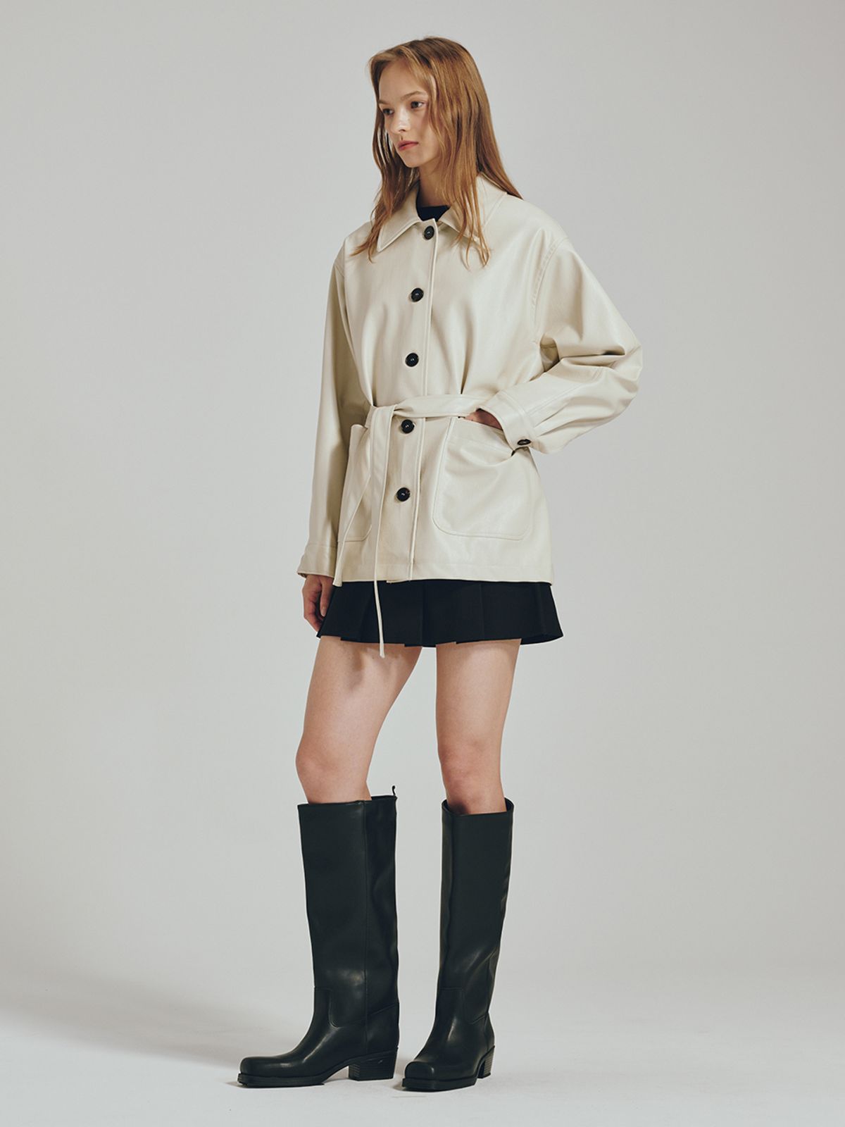 누브(NOUVE) 벨티드 레더 자켓 - 크림 / Belted Leather Jacket - Cream