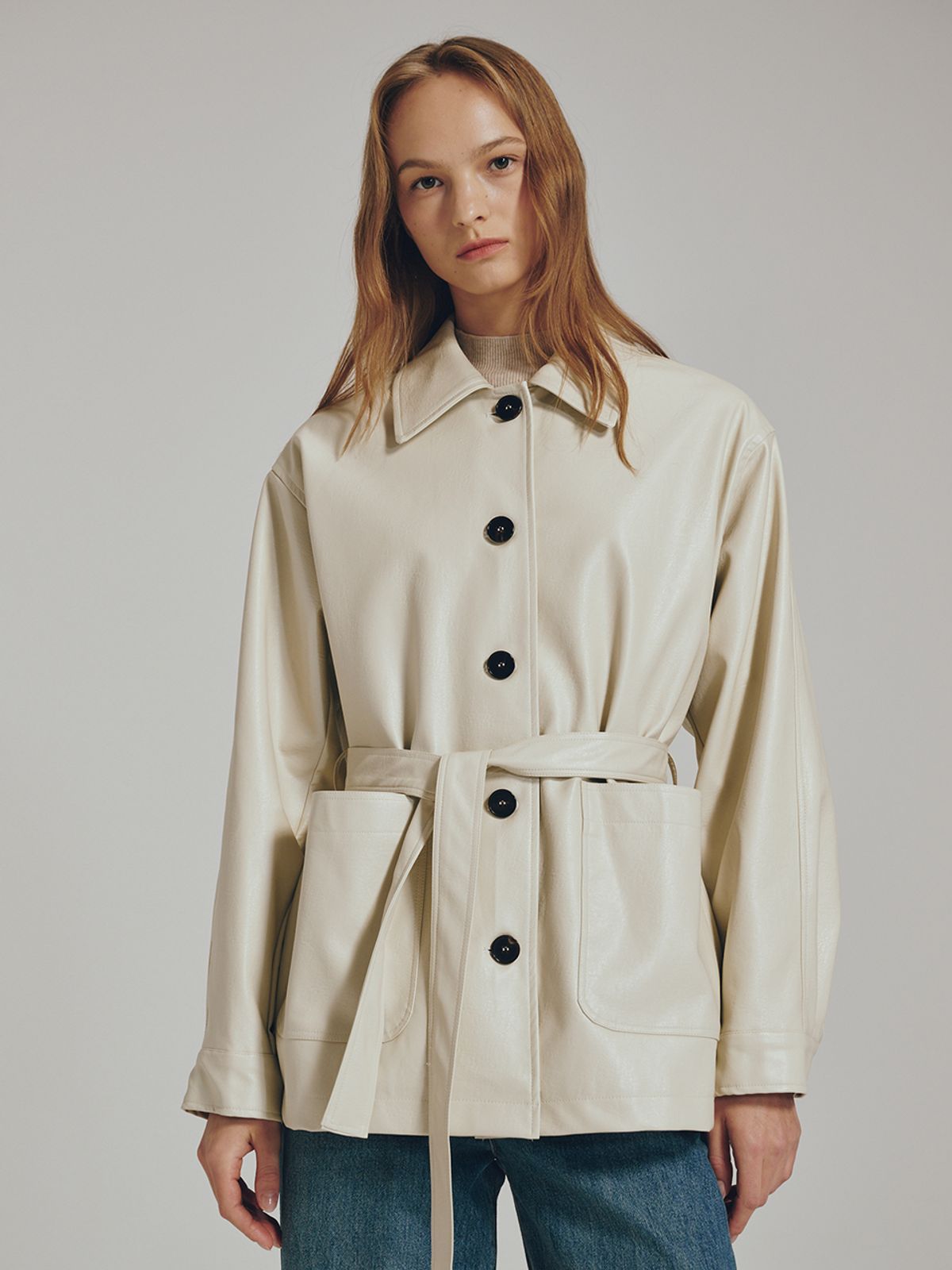 누브(NOUVE) 벨티드 레더 자켓 - 크림 / Belted Leather Jacket - Cream