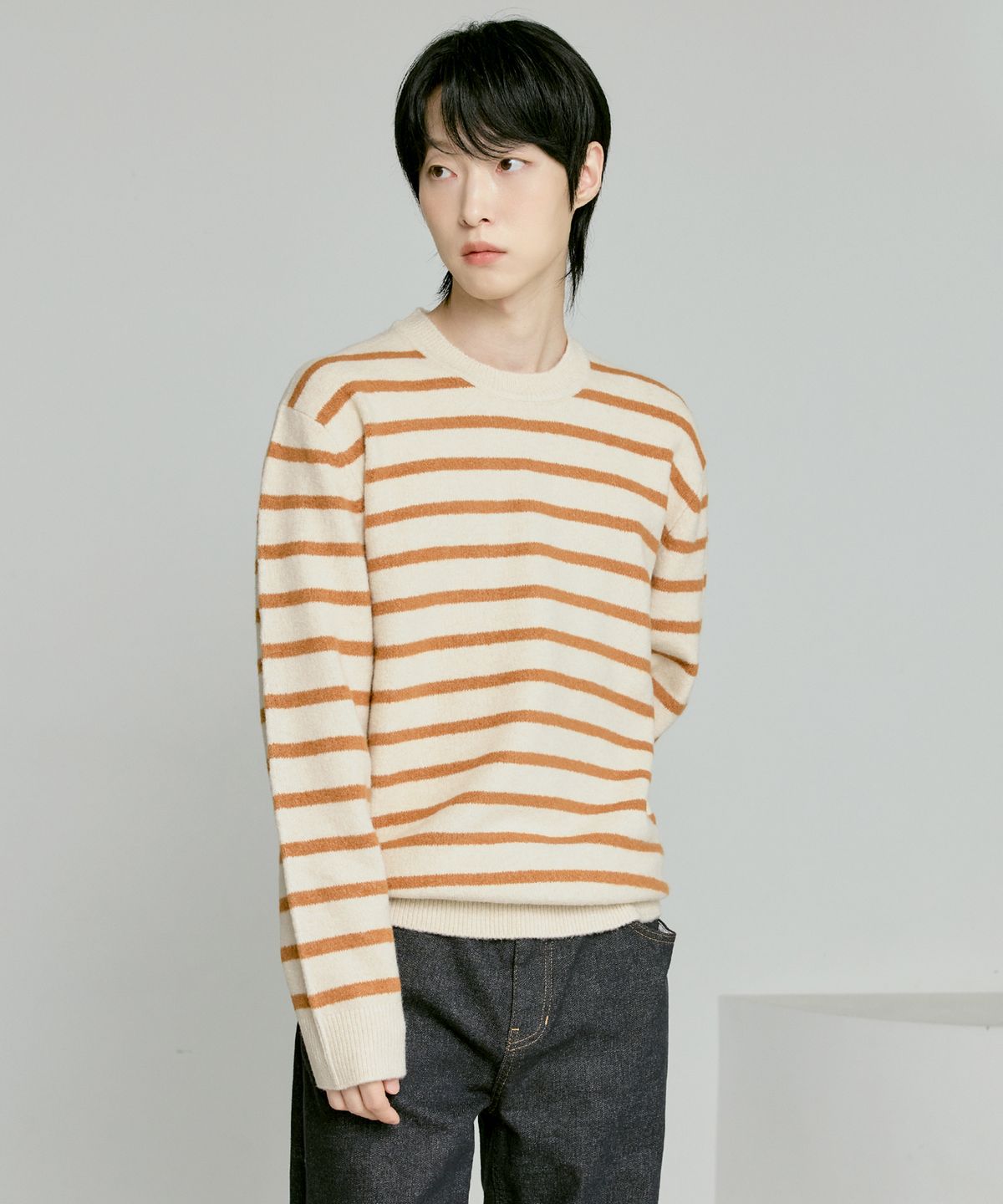 210에디트(210EDIT) 포실니트 스트라이프 니트 [버터]_ZF4SW083