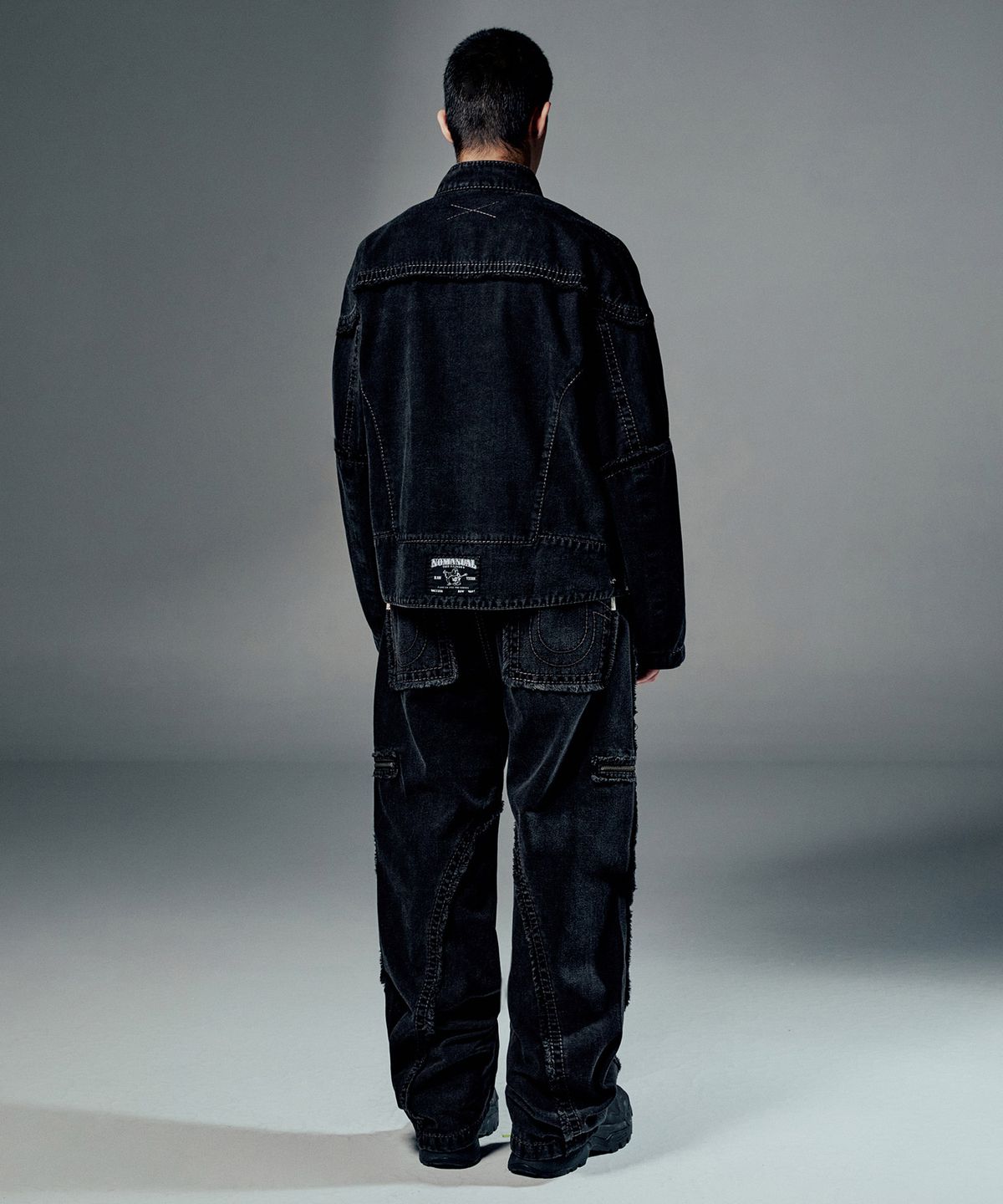 노매뉴얼(NOMANUAL) NO RELIGION DENIM RIDER JACKET - W.BLACK