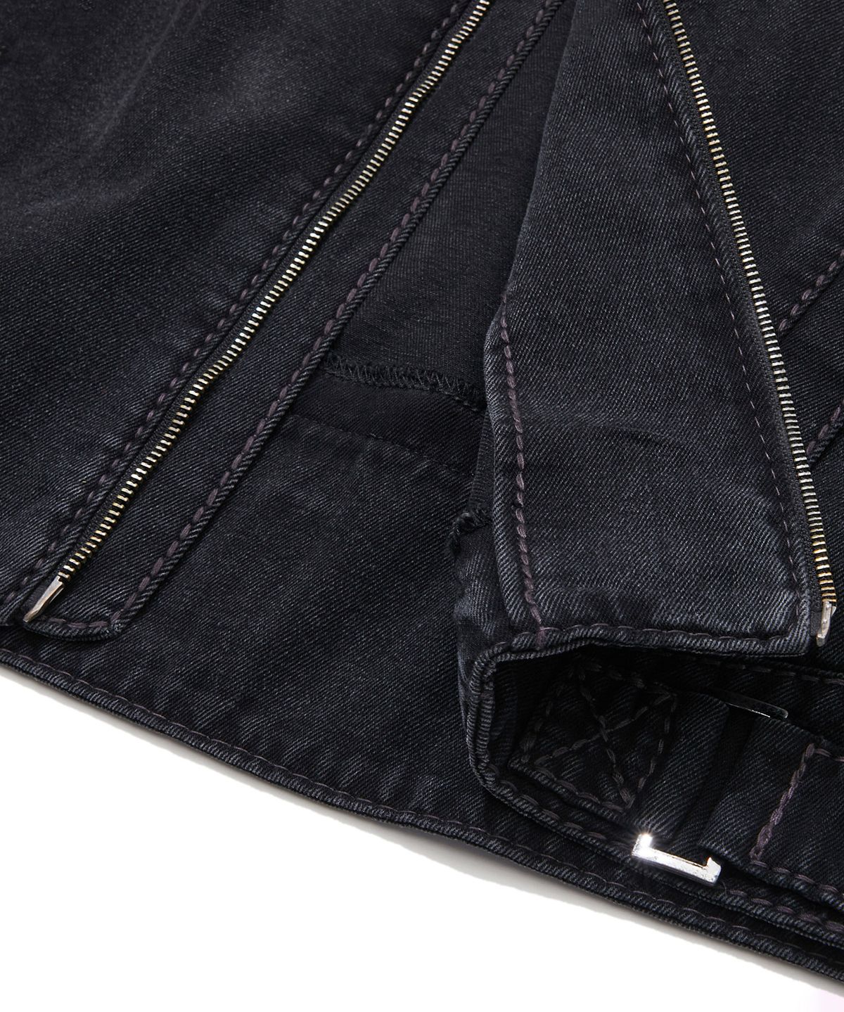노매뉴얼(NOMANUAL) NO RELIGION DENIM RIDER JACKET - W.BLACK