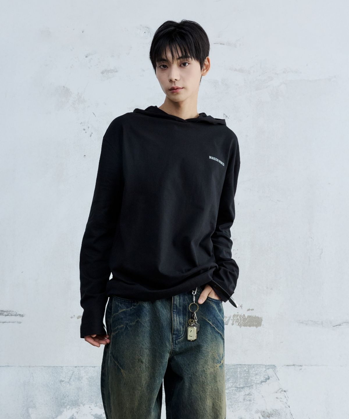 메종미네드(MAISON MINED) MAISON HOODED LONG SLEEVE BLACK