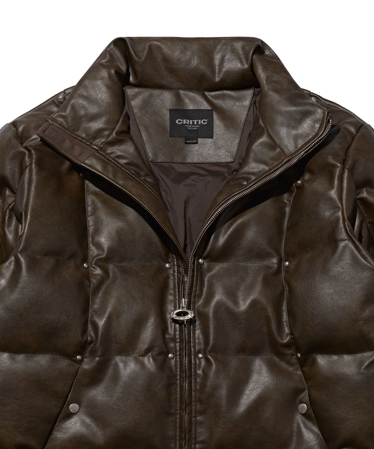 크리틱(CRITIC) Leather Studded Padded Jacket Brown