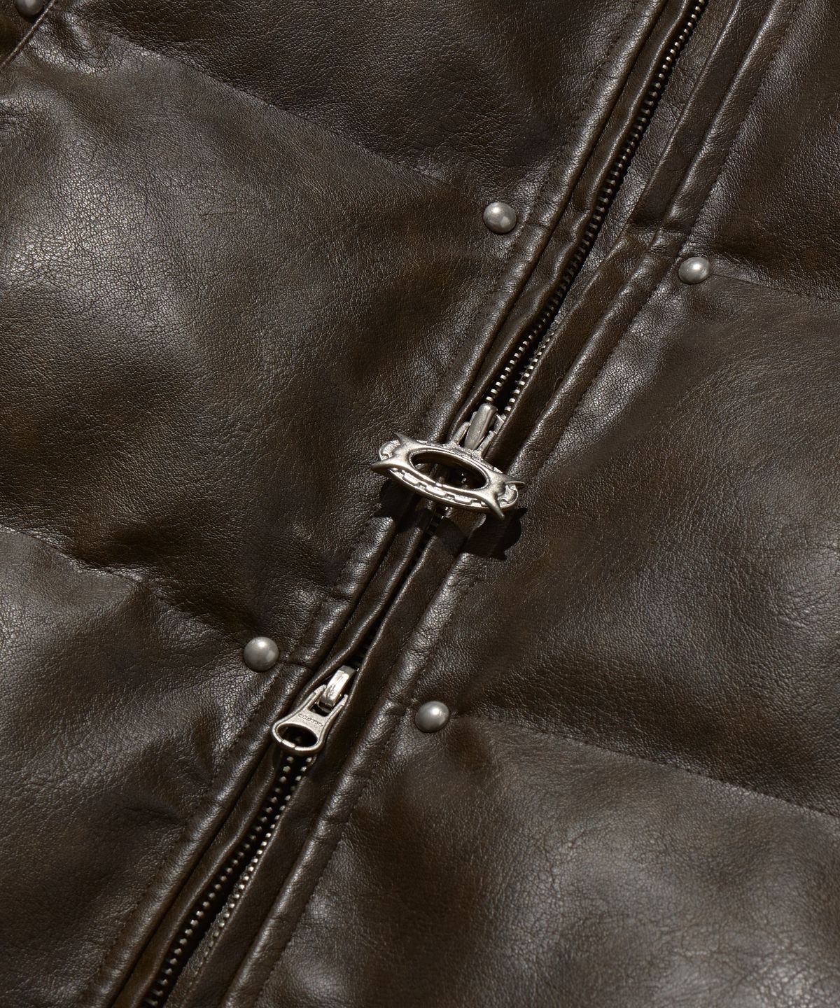 크리틱(CRITIC) Leather Studded Padded Jacket Brown
