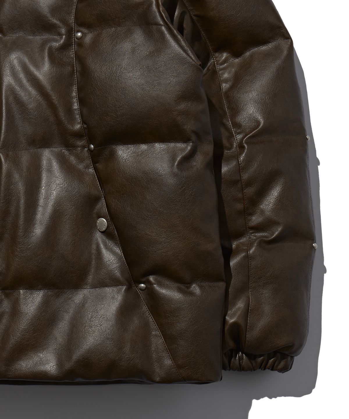 크리틱(CRITIC) Leather Studded Padded Jacket Brown