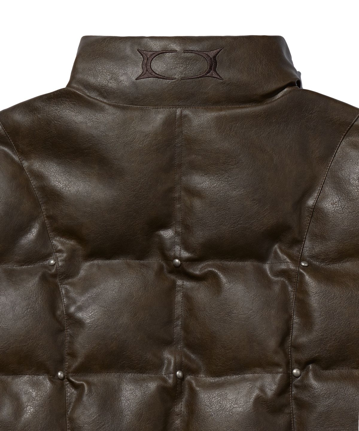 크리틱(CRITIC) Leather Studded Padded Jacket Brown