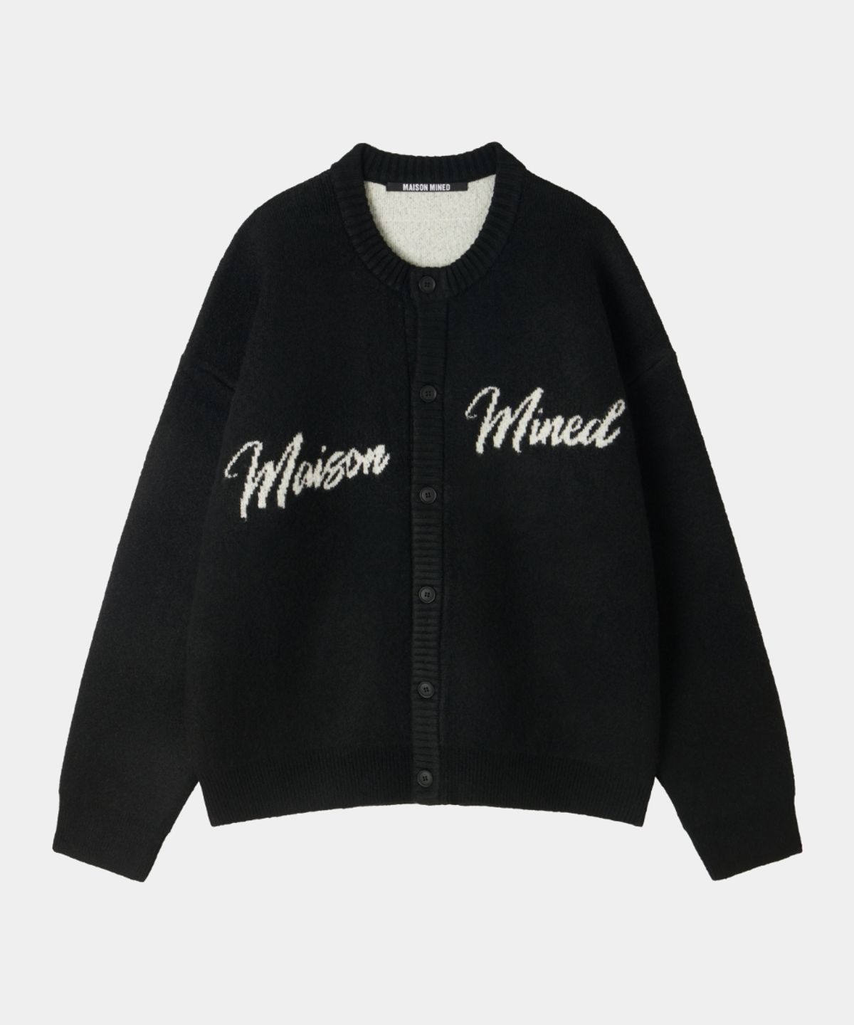 메종미네드(MAISON MINED) SCRIPT TYPE ROUND NECK CARDIGAN BLACK
