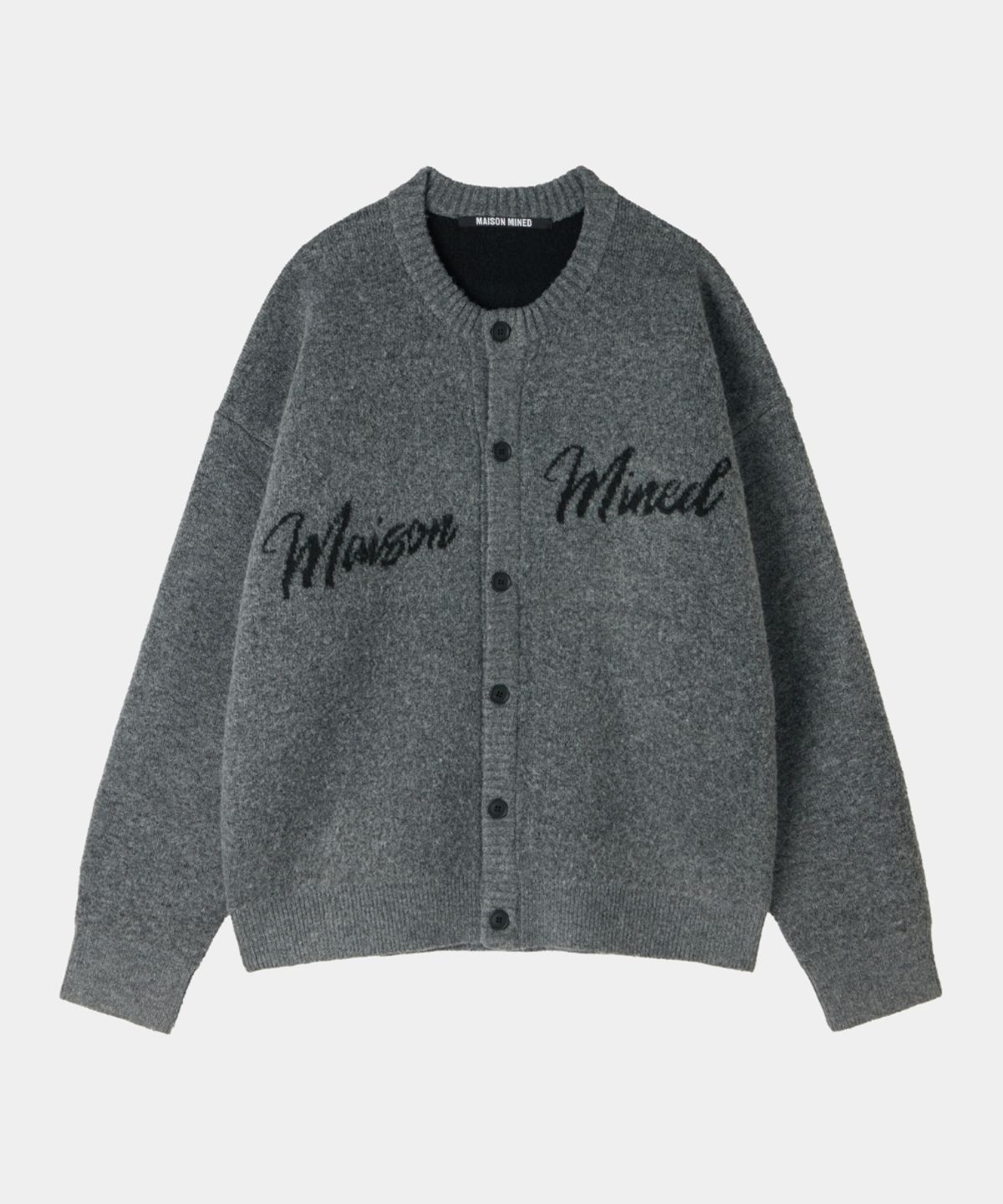 메종미네드(MAISON MINED) SCRIPT TYPE ROUND NECK CARDIGAN MELANGE GRAY