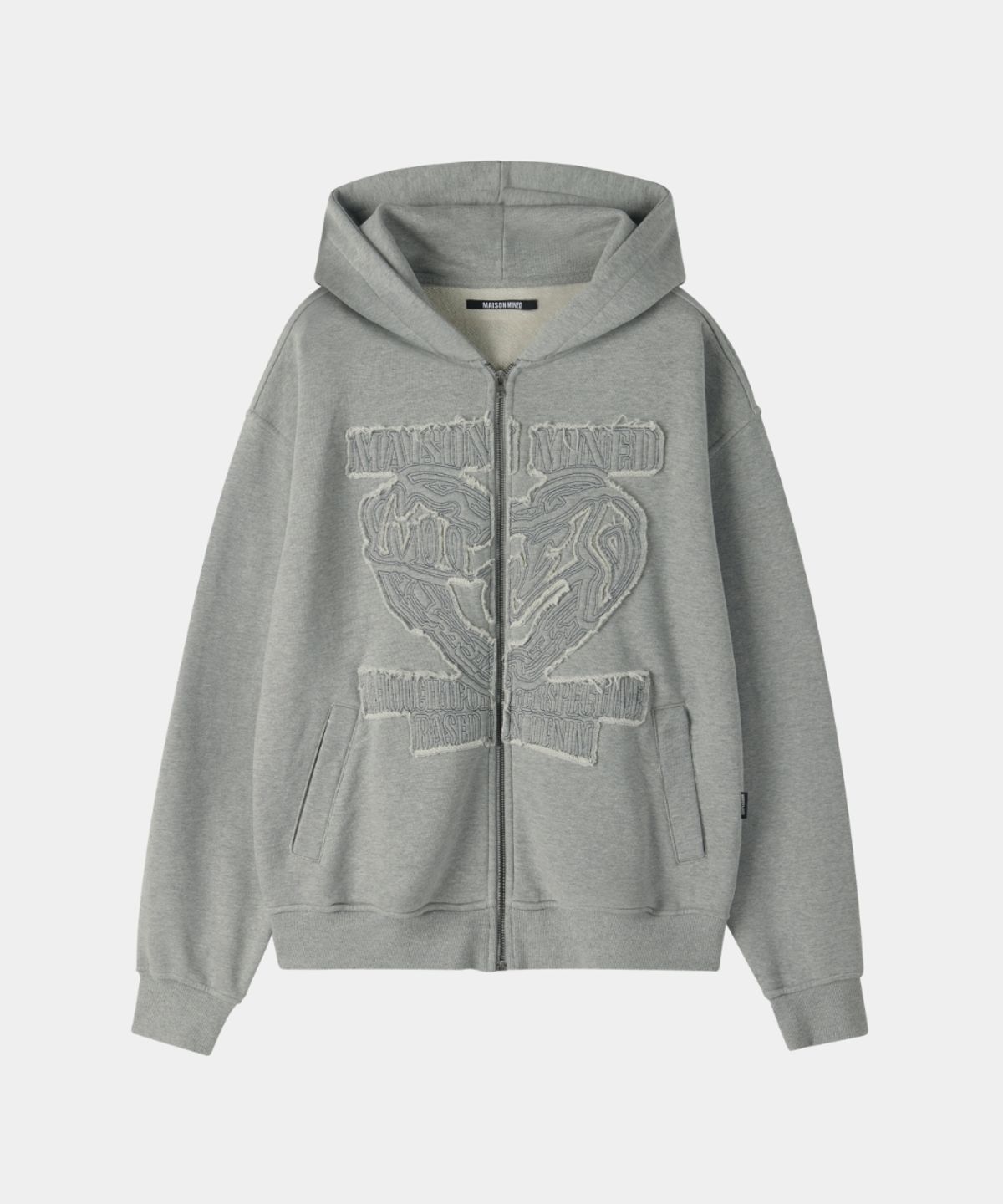 메종미네드(MAISON MINED) DOODLE HEART APPLIQUE HOOD ZIP UP MELANGE GRAY