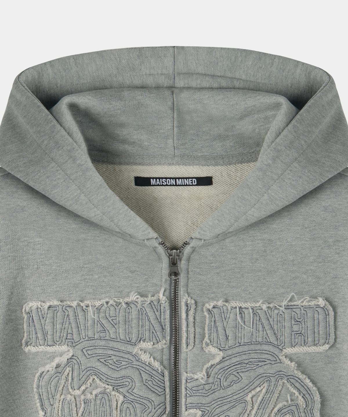 메종미네드(MAISON MINED) DOODLE HEART APPLIQUE HOOD ZIP UP MELANGE GRAY