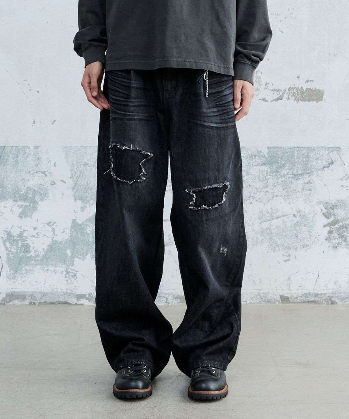 메종미네드(MAISON MINED) DESTROYED WASHING DENIM PANTS BLACK