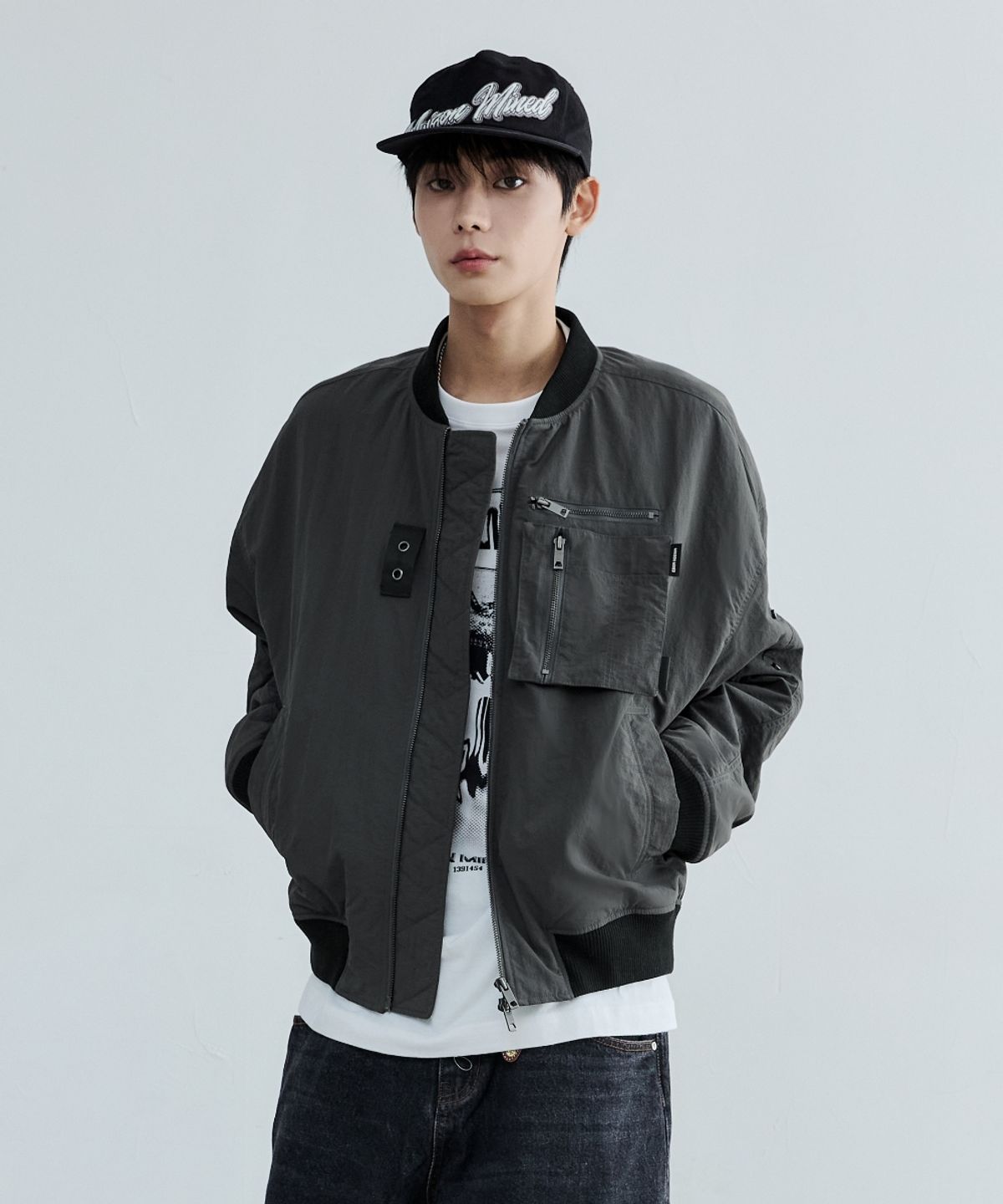 메종미네드(MAISON MINED) DETACHABLE POCKET MA-1 CHARCOAL