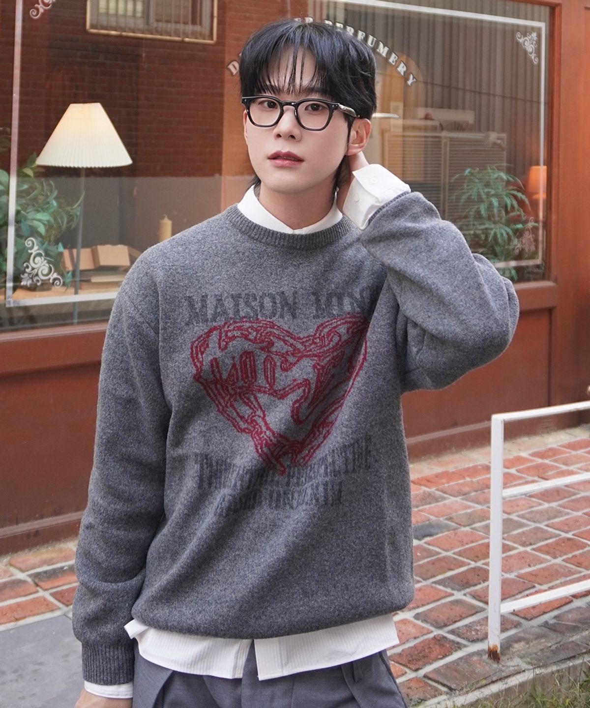 메종미네드(MAISON MINED) DOODLE HEART KNIT CHARCOAL