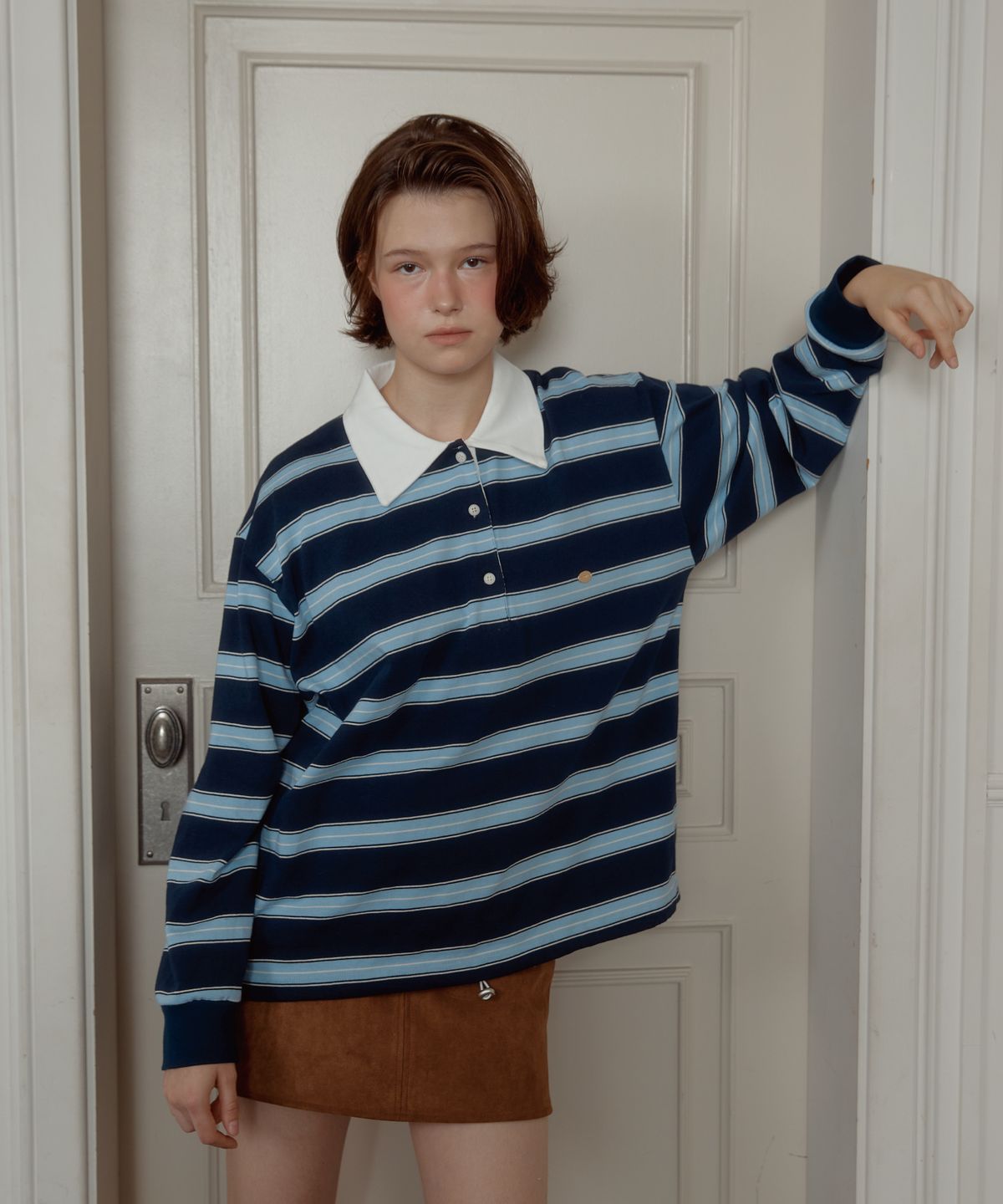 아노에틱(ANOETIC) WIDE STRIPE STRING RUGBY SWEATSHIRTS_NAVY