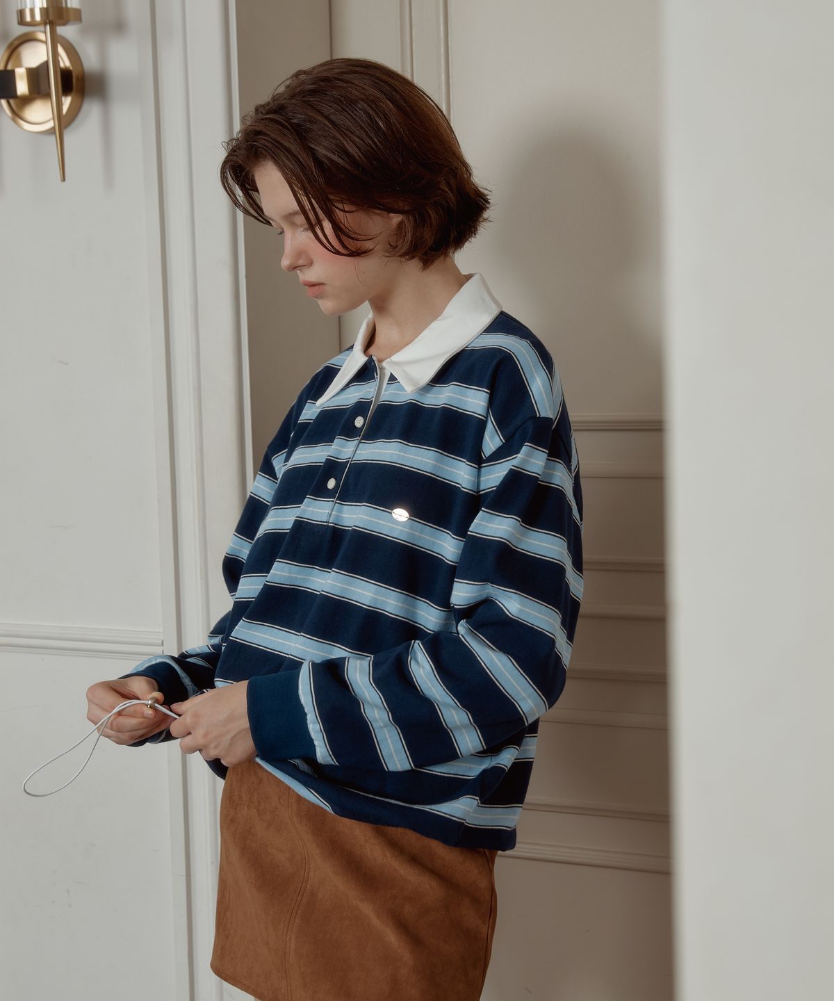 아노에틱(ANOETIC) WIDE STRIPE STRING RUGBY SWEATSHIRTS_NAVY