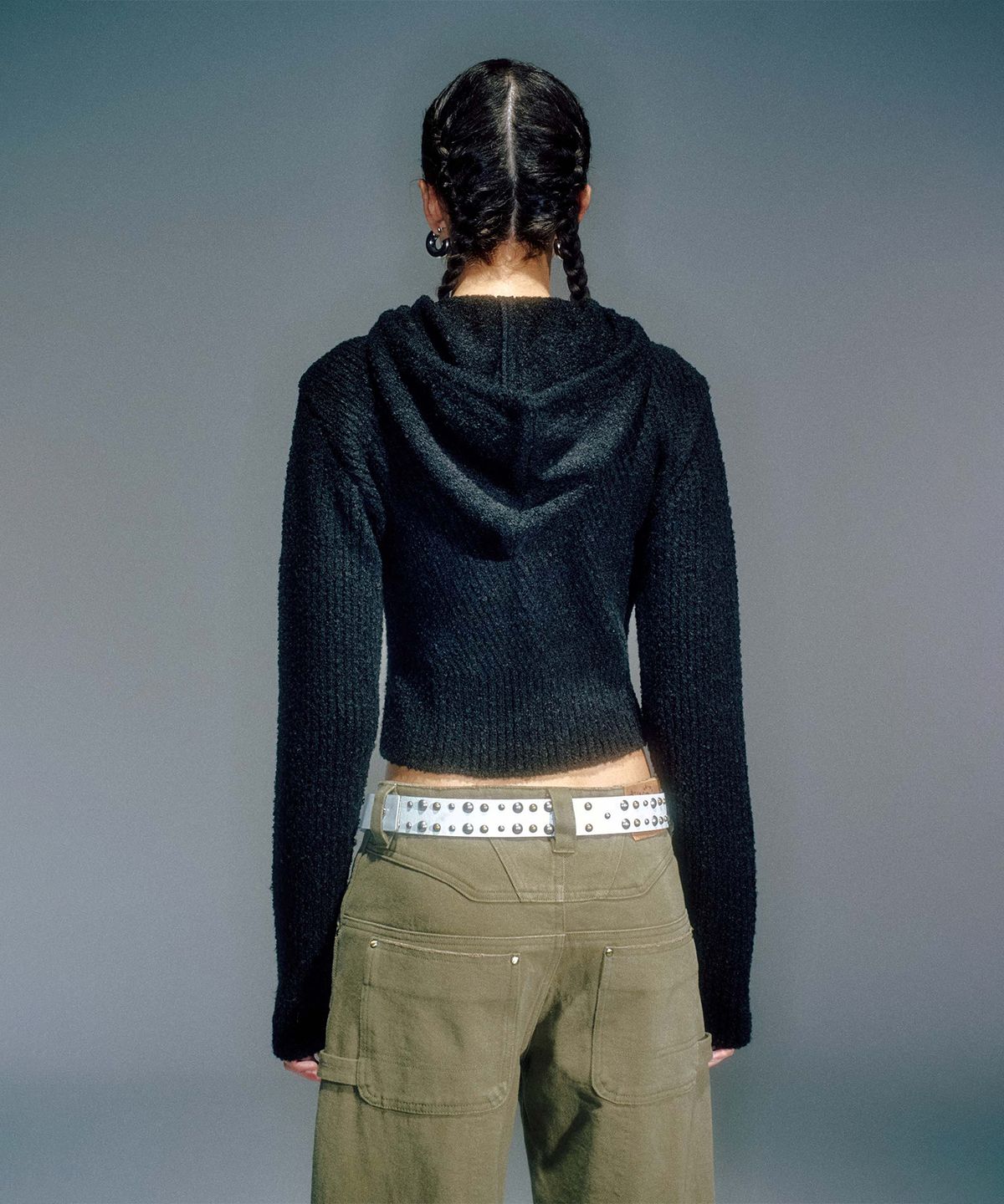 베이컨트 아카이브(VACANT ARCHIVE) WOMEN MORO KNITTED HOODIE ZIP-UP BLACK