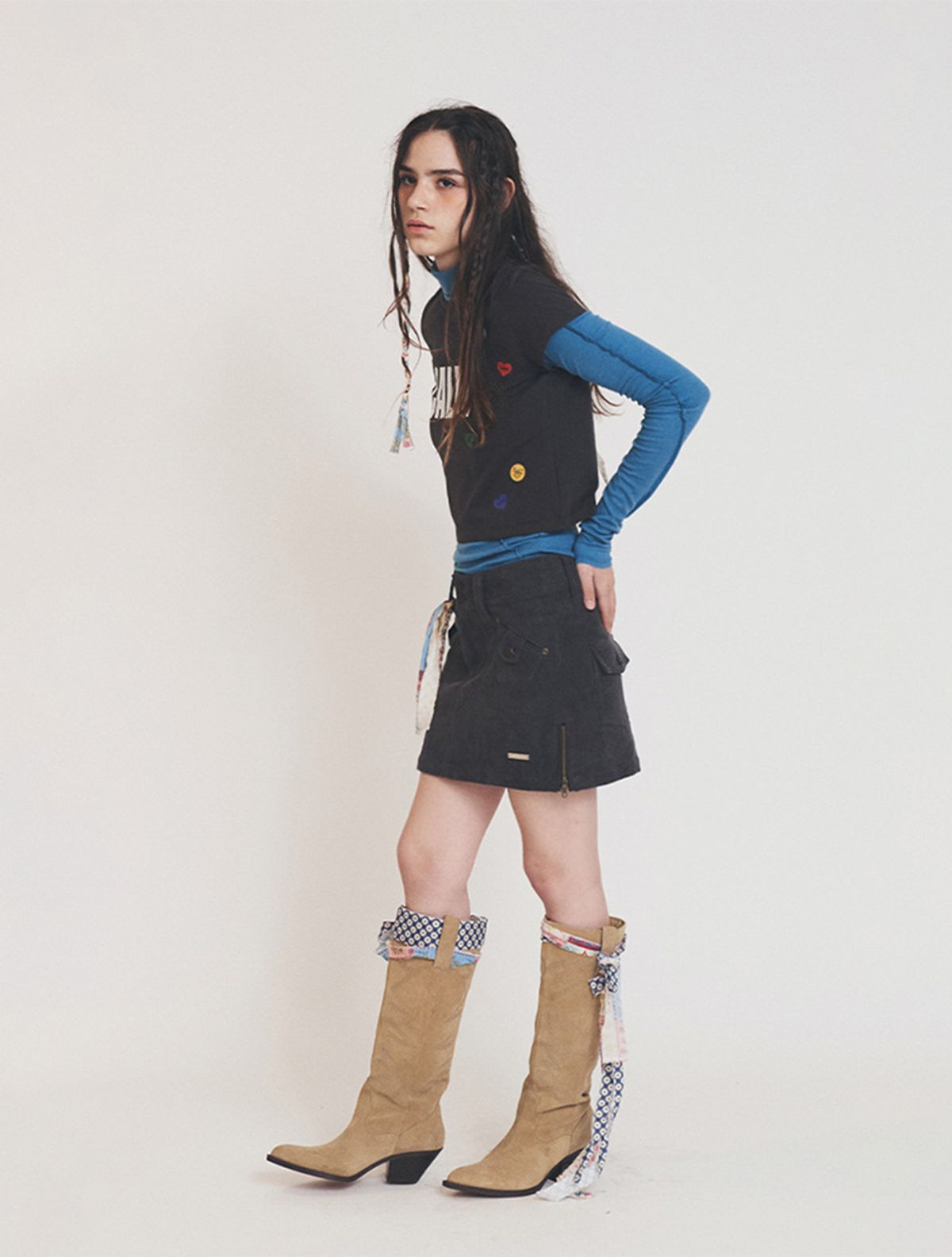 에즈이프 캘리(ASIF CALIE) SIDE ZIP CORDUROY LOW SKIRT CHARCOAL