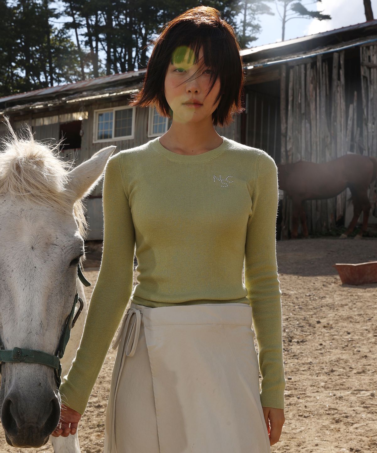 네이키드서프클럽(NAKED SURF CLUB) NSC 핫픽스 로고 슬림 니트 (Light Green)