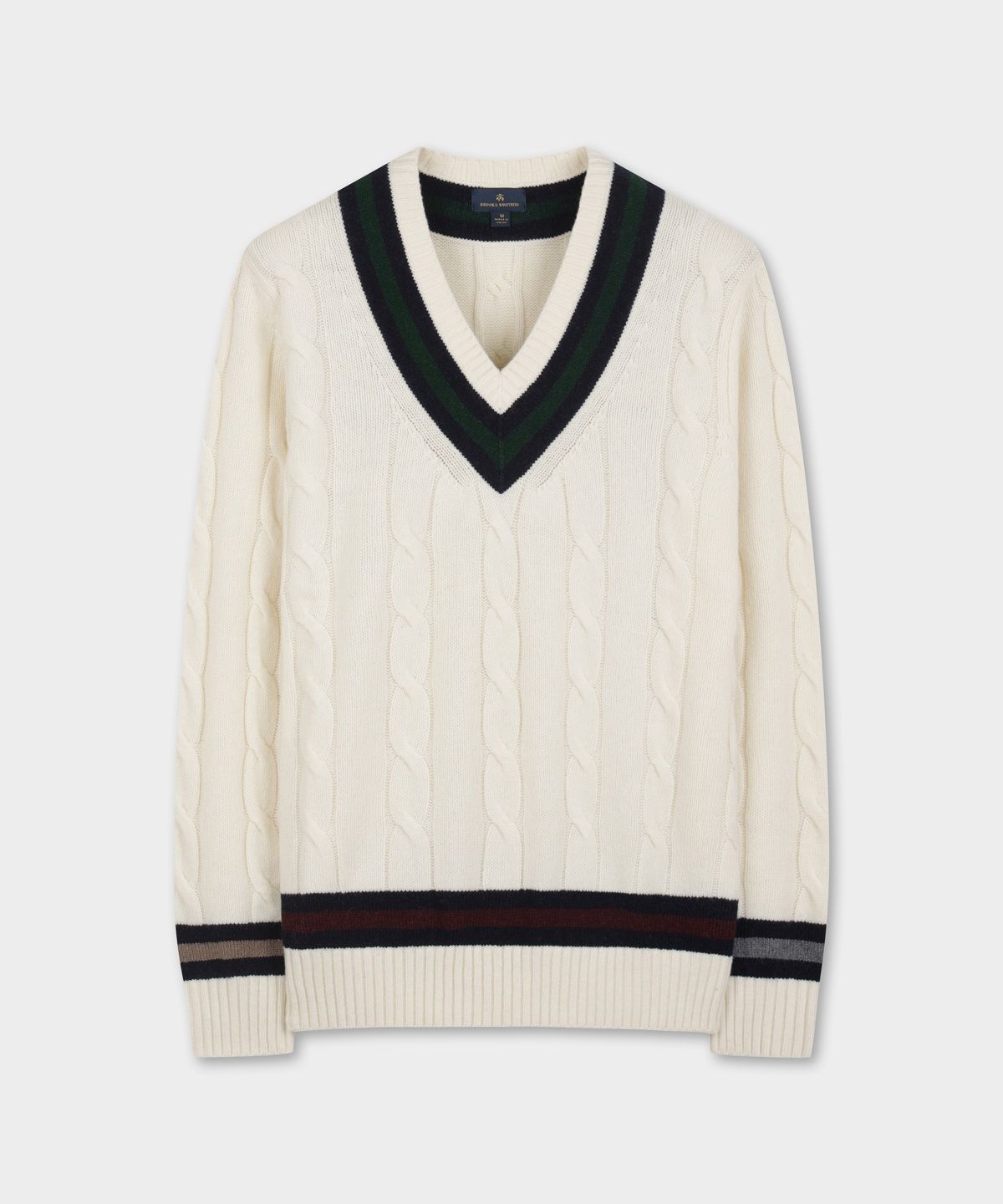 브룩스 브라더스(BROOKS BROTHERS) 울 테니스 케이블 브이넥 스웨터 (아이보리) (BBWNMFF402)