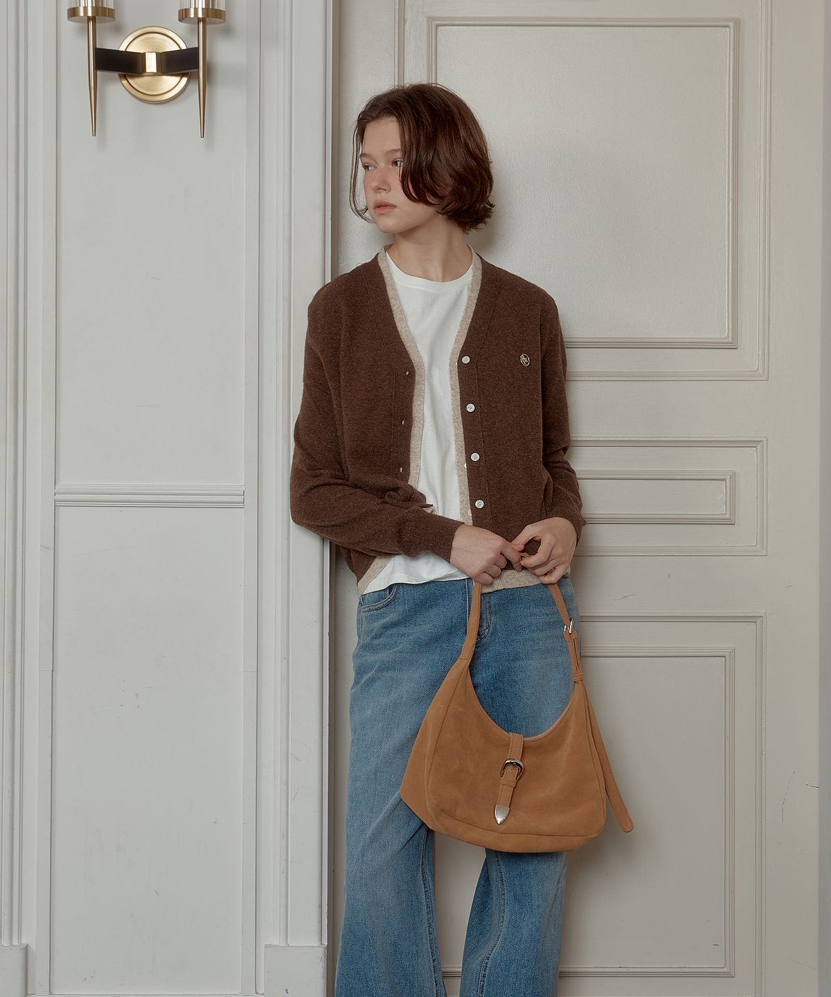 아노에틱(ANOETIC) ANC LAYERED V-NECK CARDIGAN_BROWN