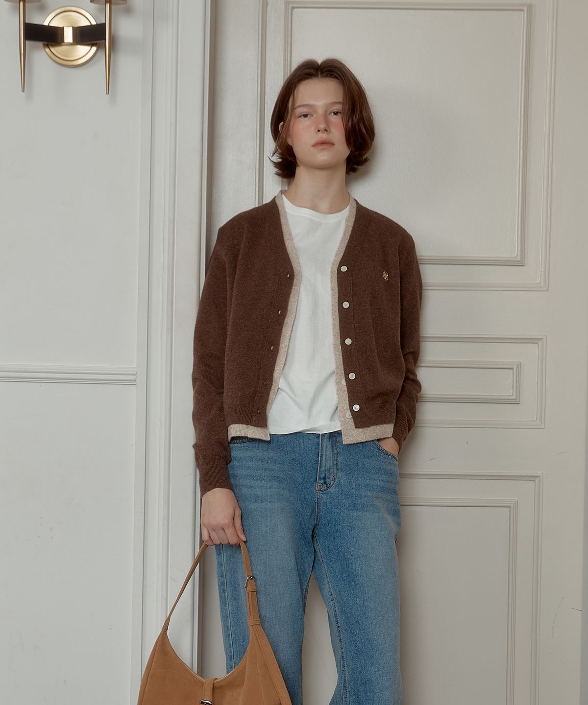 아노에틱(ANOETIC) ANC LAYERED V-NECK CARDIGAN_BROWN
