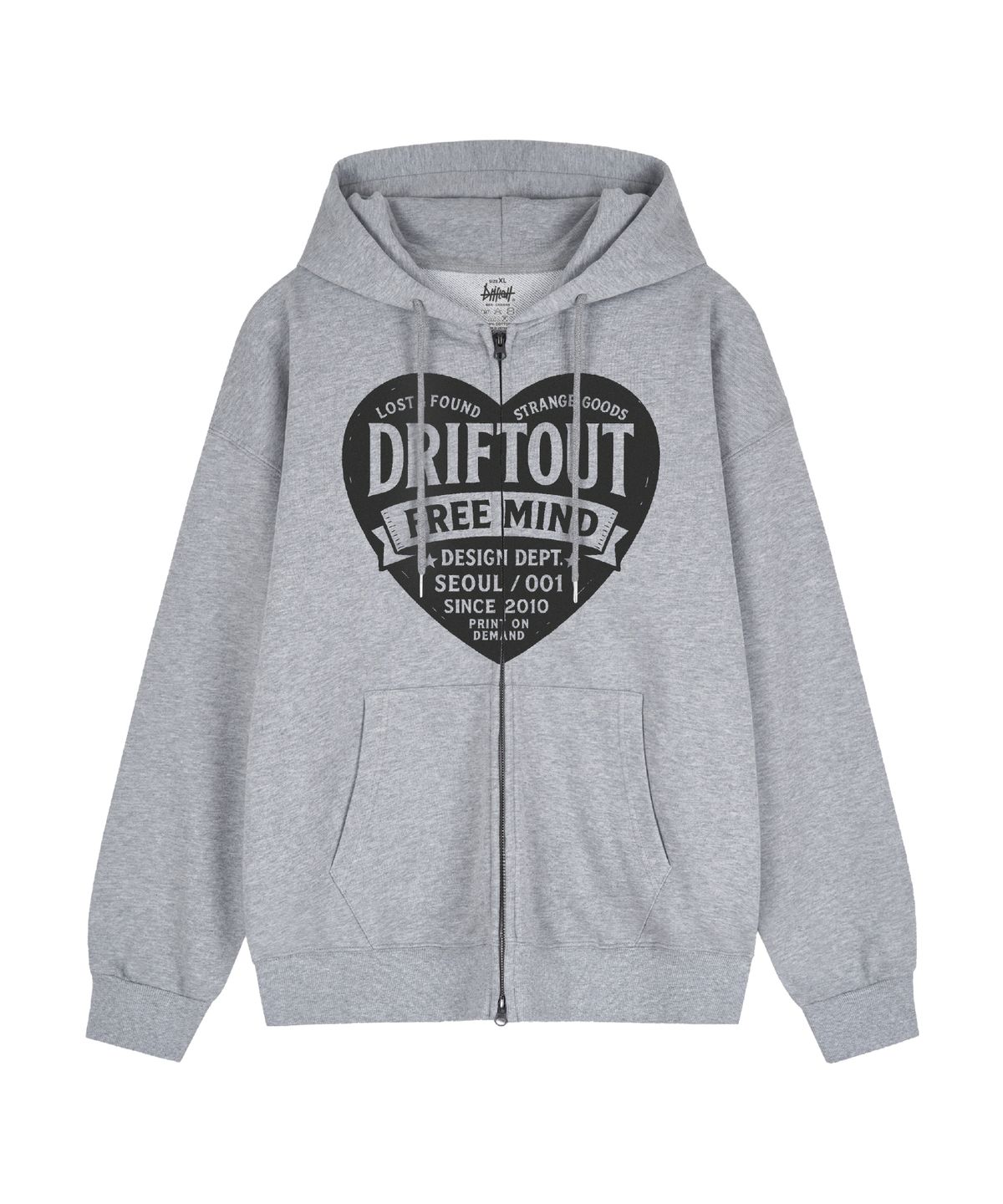 드리프트아웃(DRIFTOUT) 프리 마인드 텍스트 로고 하트 2웨이 후드 집업 (2color)