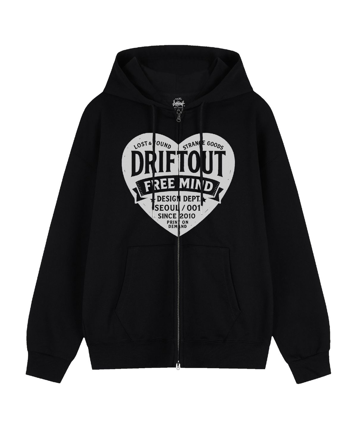 드리프트아웃(DRIFTOUT) 프리 마인드 텍스트 로고 하트 2웨이 후드 집업 (2color)