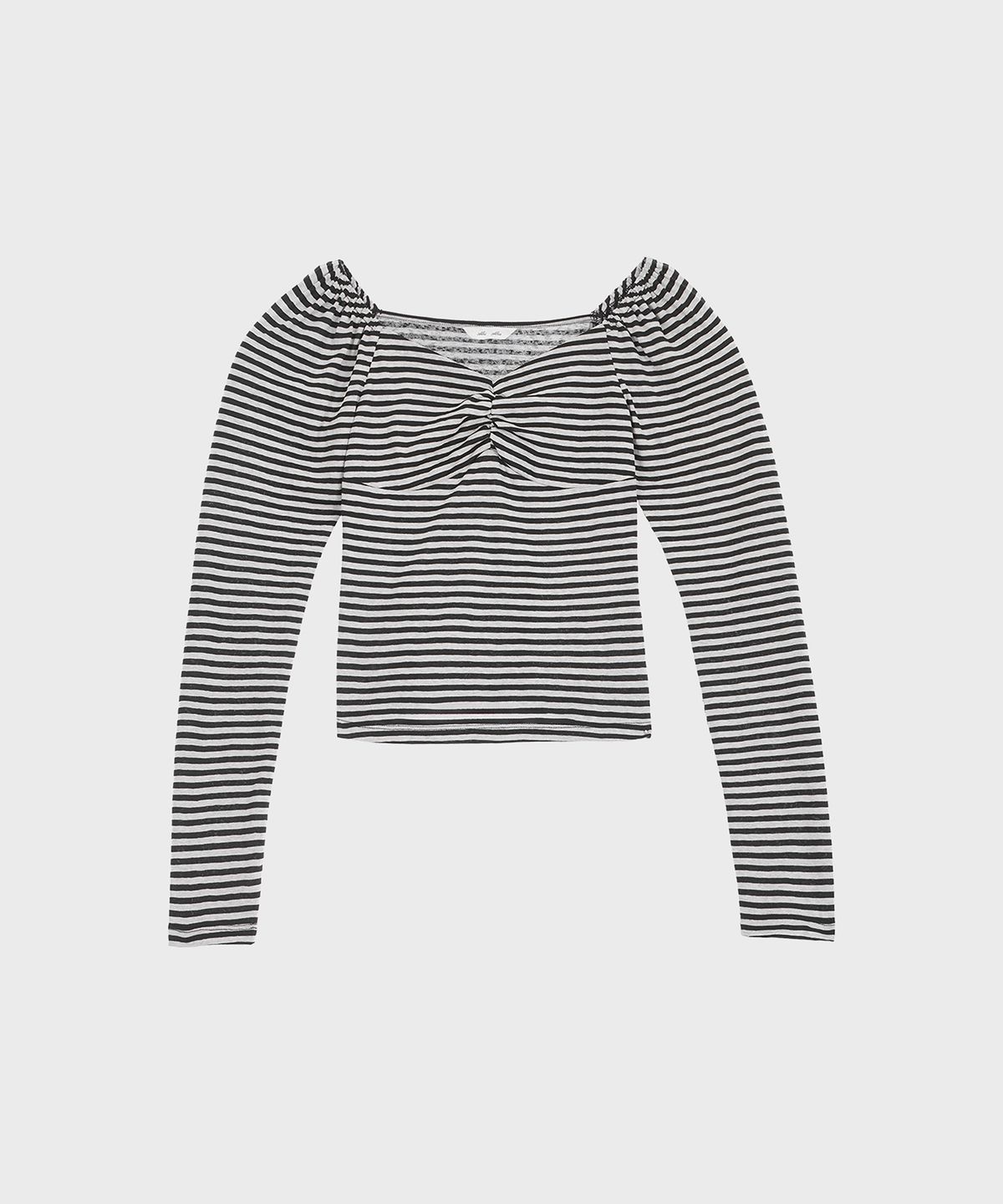 알키알카(ALKI ALKA) Heart-neck Long Sleeve (Stripe Black)