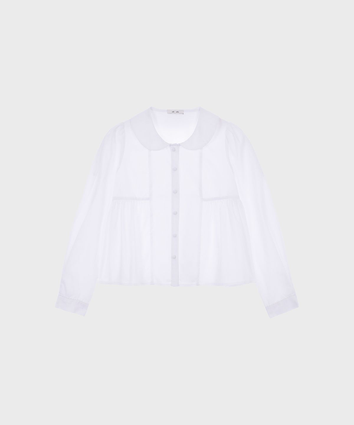 알키알카(ALKI ALKA) Round Collar Shirring Blouse (White)