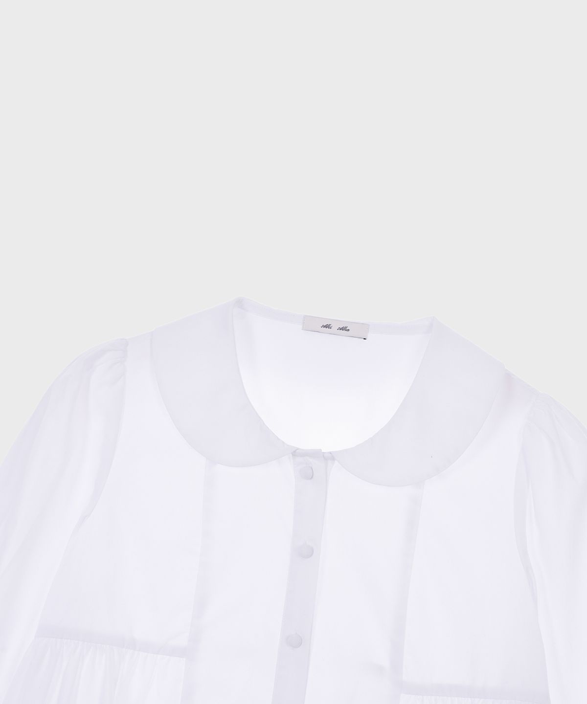 알키알카(ALKI ALKA) Round Collar Shirring Blouse (White)