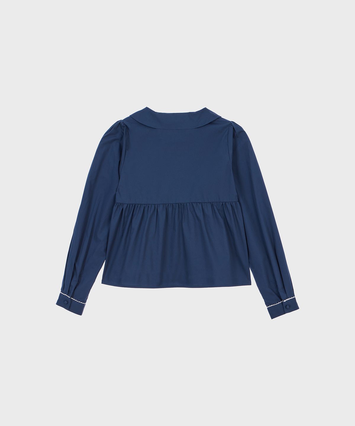 알키알카(ALKI ALKA) Round Collar Shirring Blouse (Navy)
