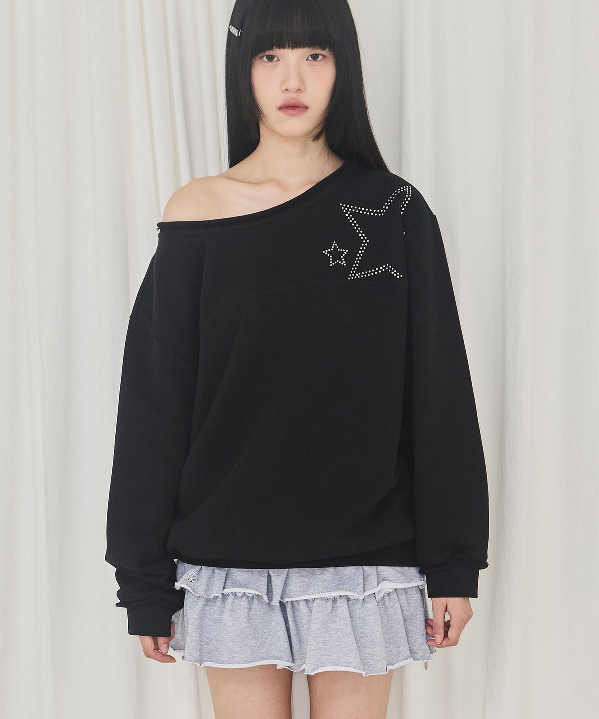 알키알카(ALKI ALKA) Ruffle Jersey Skirt (Gray)