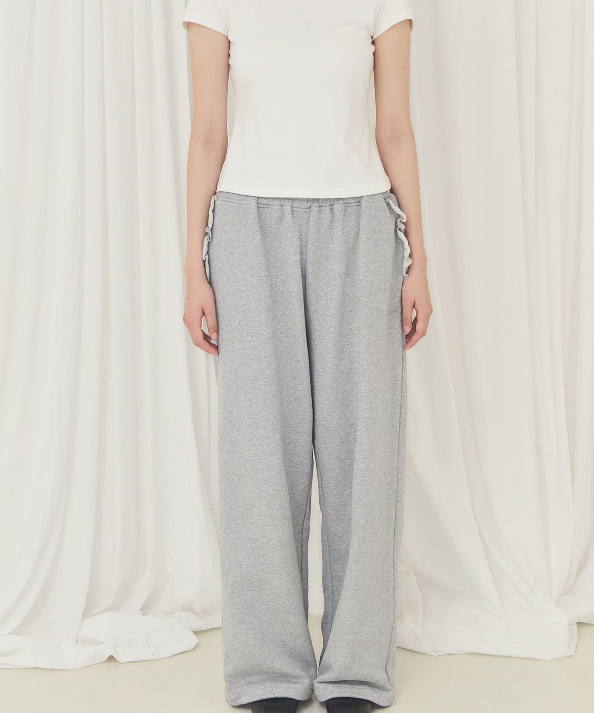 알키알카(ALKI ALKA) Frill Wide Pants (Gray)