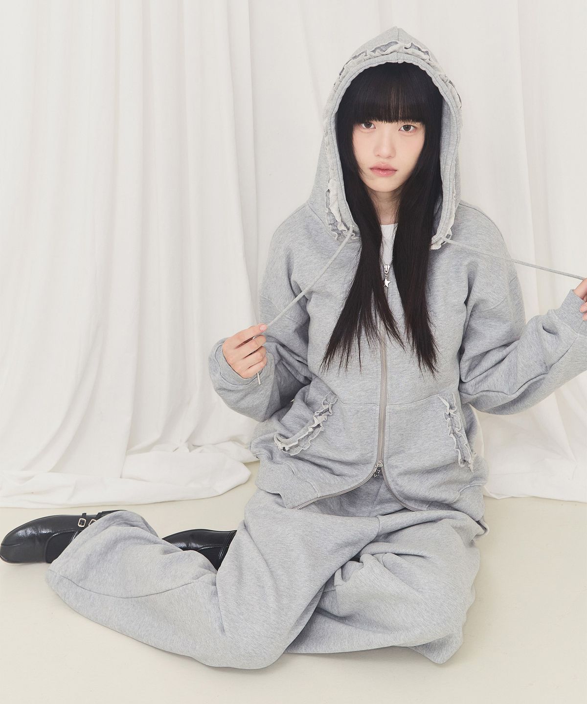 알키알카(ALKI ALKA) Frill Wide Pants (Gray)