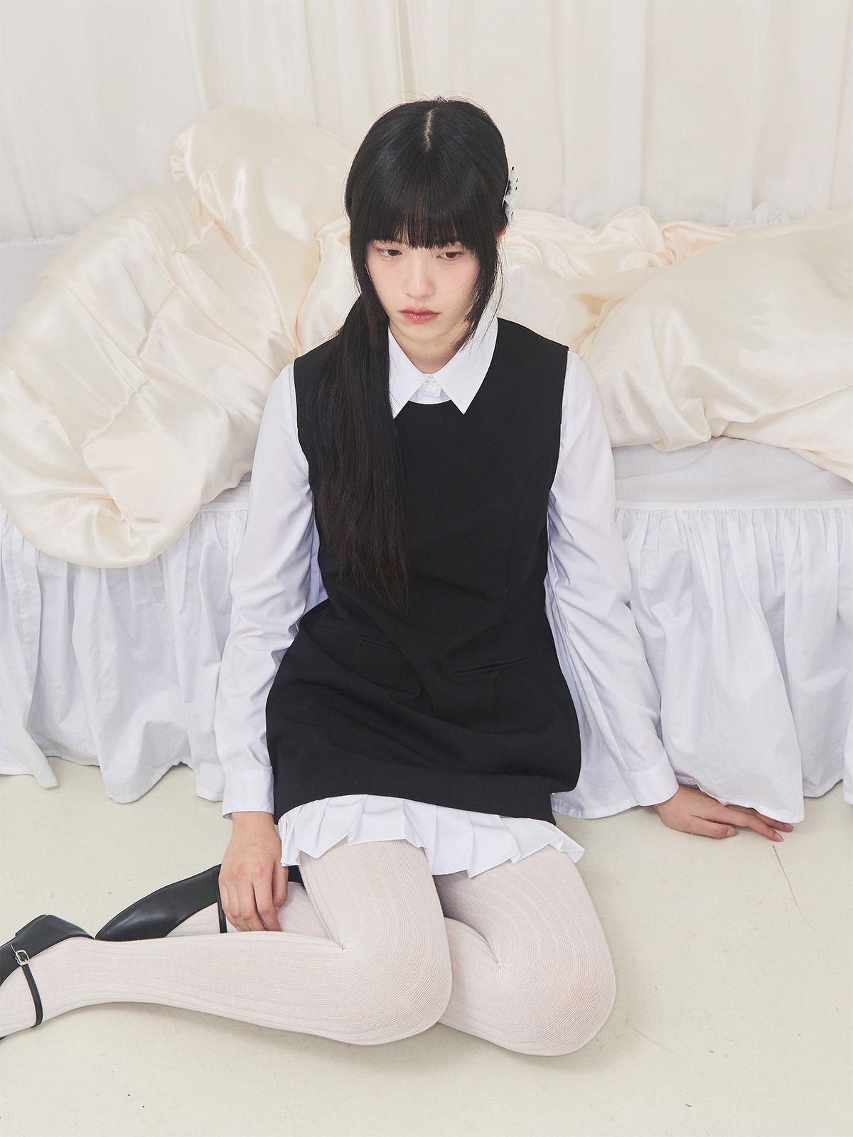 알키알카(ALKI ALKA) Pleated Layered Dress (Black)