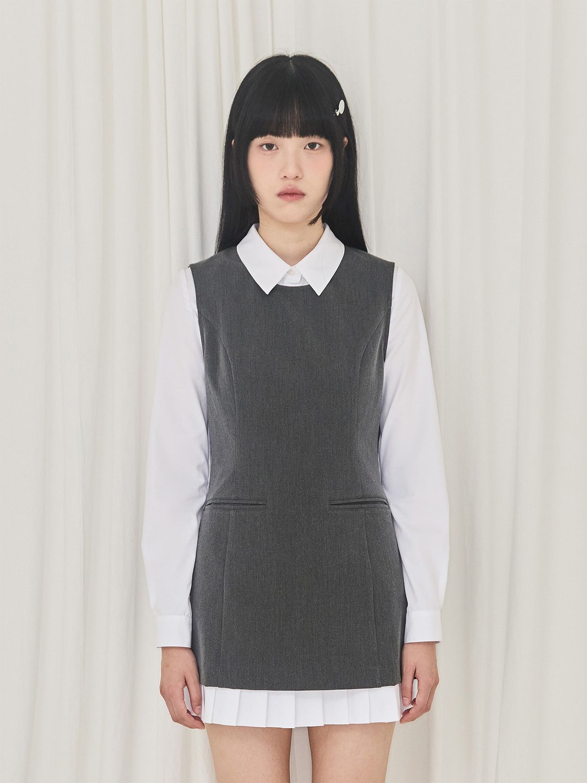 알키알카(ALKI ALKA) Pleated Layered Dress (Charcoal)