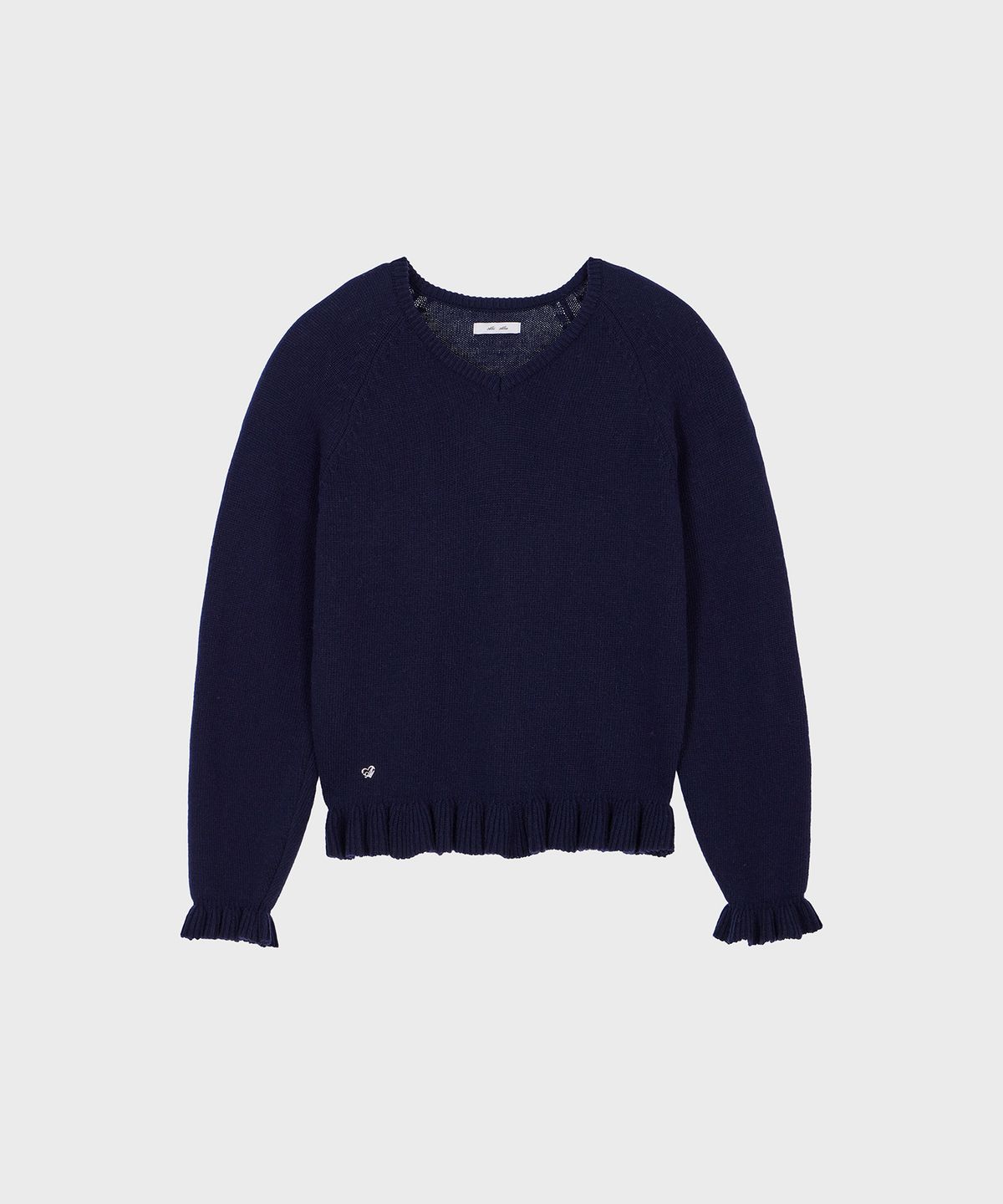 알키알카(ALKI ALKA) V-Neck Frill Knit (Navy)