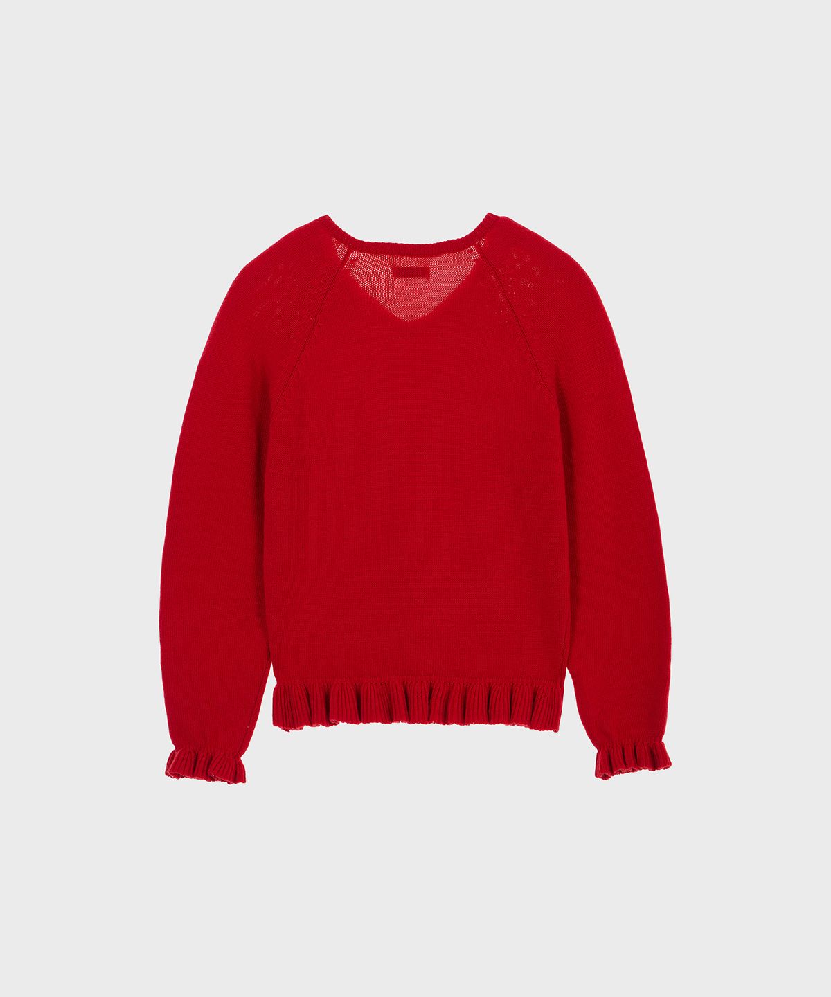알키알카(ALKI ALKA) V-Neck Frill Knit (Red)