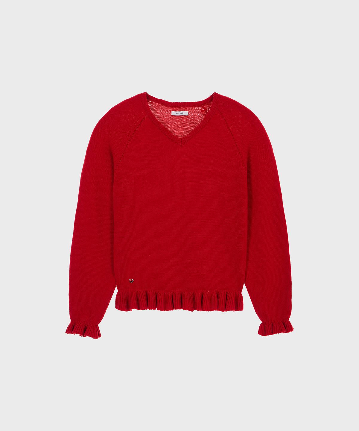 알키알카(ALKI ALKA) V-Neck Frill Knit (Red)